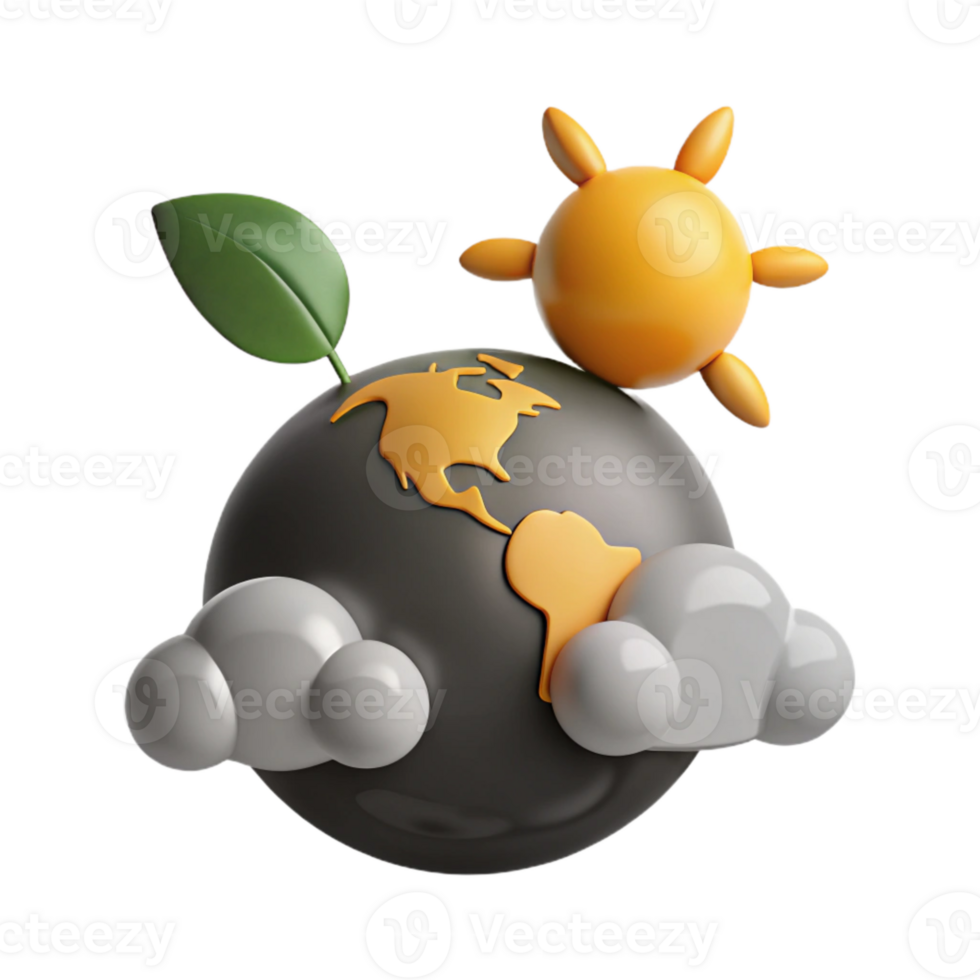 3D Globe with Sun, Clouds, and Leaf png