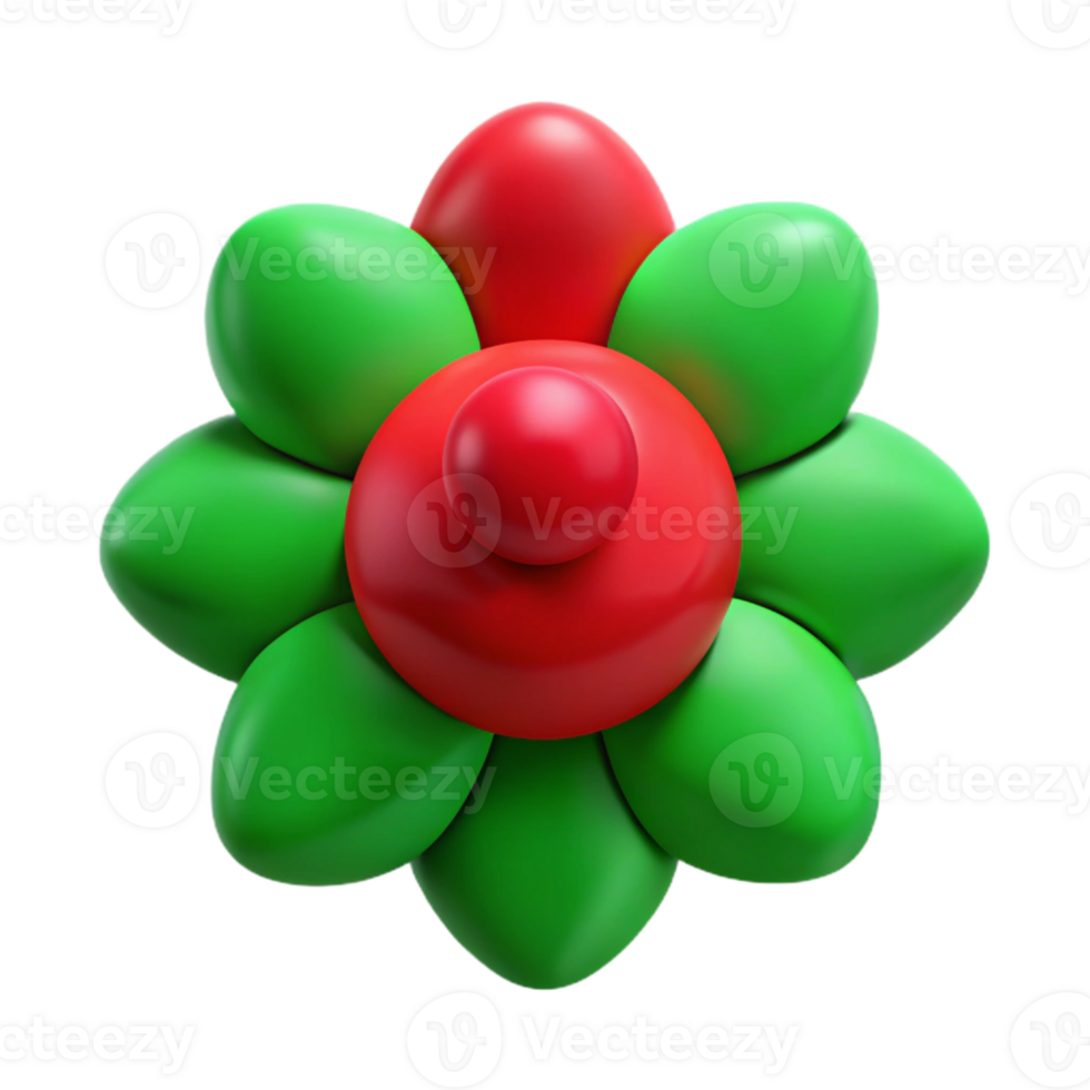 Abstract Flower Shape with Red and Green 3D Elements png