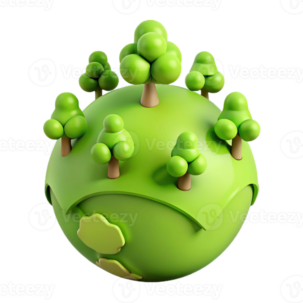 3D Illustration of a Green Planet with Trees png