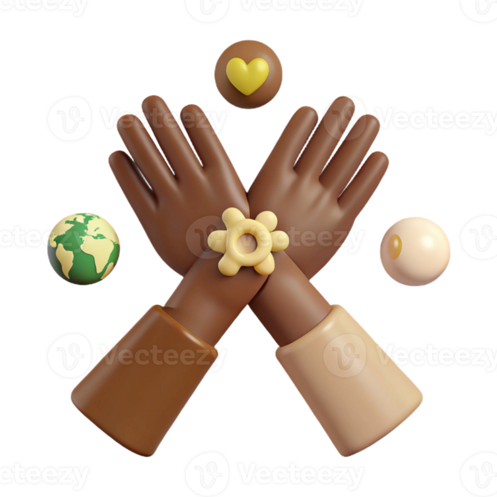 3D Render of Intertwined Hands with Symbols of Love, Peace, and Unity png
