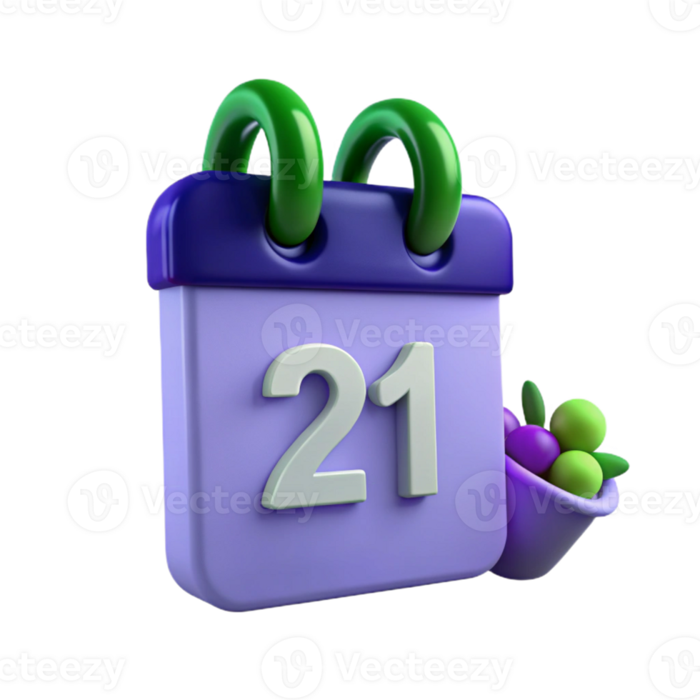 Purple Calendar Icon with the Number 21 and Decorations png