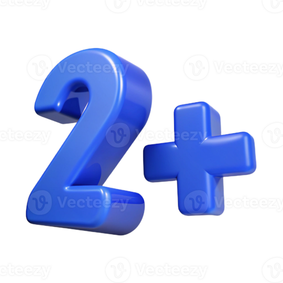 Two Plus Sign 3D Render Blue png