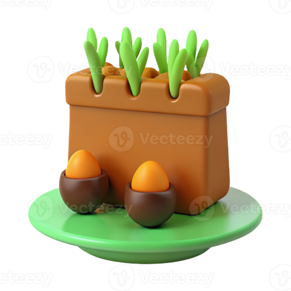 3D Render of a Carrot Garden with Easter Eggs png
