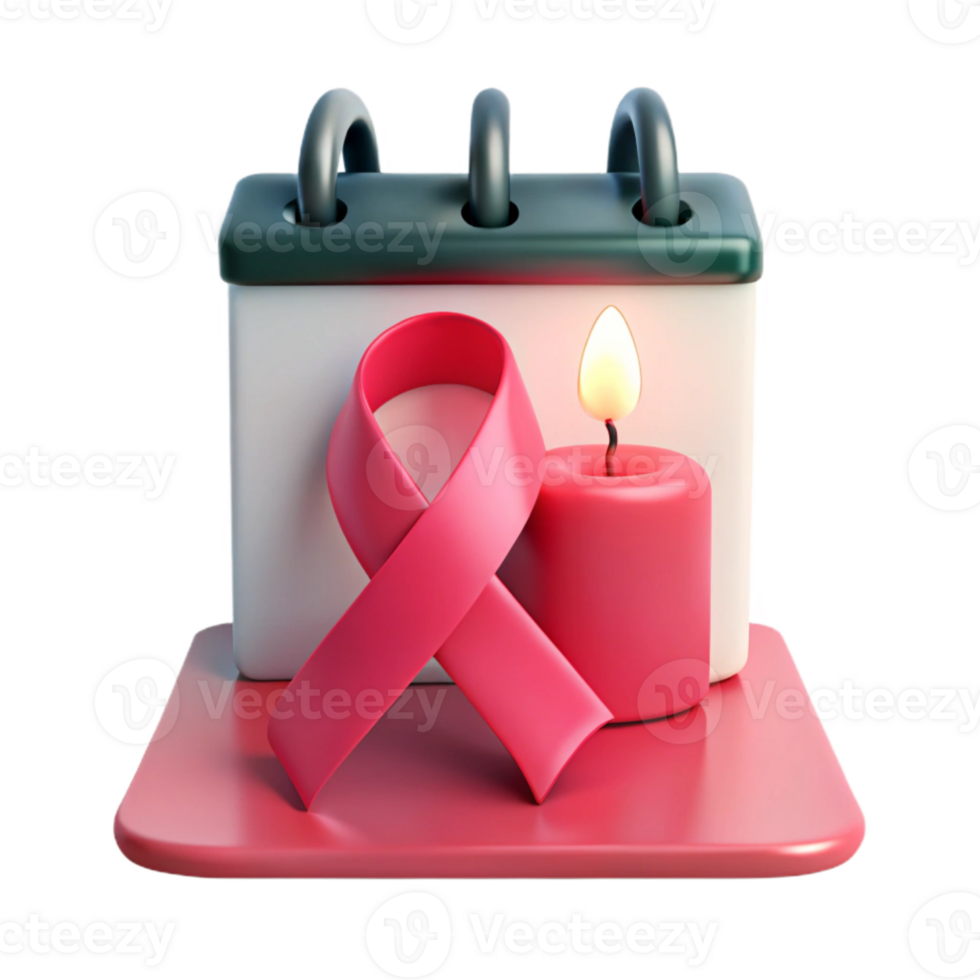 Calendar with Pink Ribbon and Candle Awareness and Remembrance png