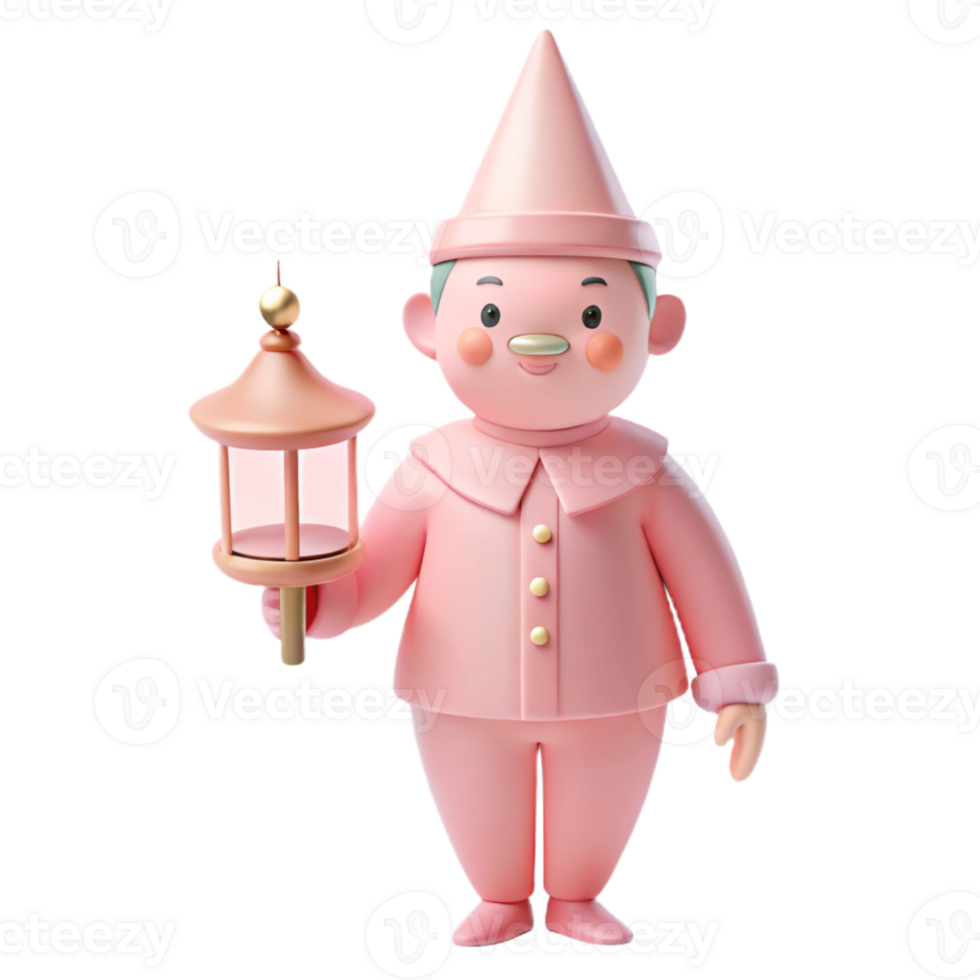 Cute 3D Cartoon Character Holding a Lantern png