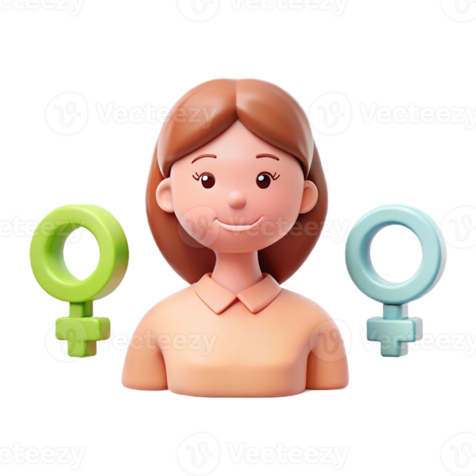 3D Cartoon Woman with Female Gender Symbols png