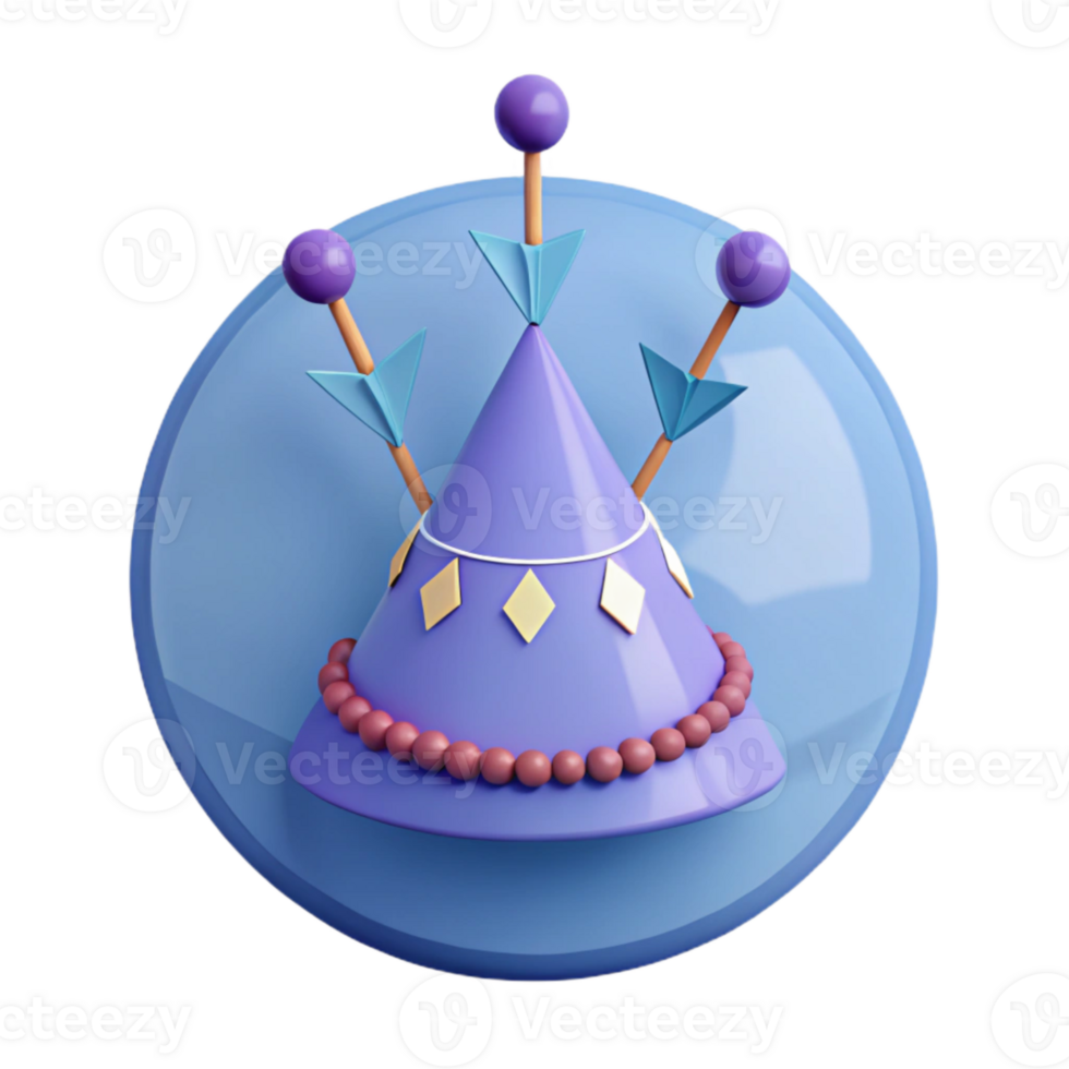 3D Cartoon Purple Cone with Arrows and Beads png