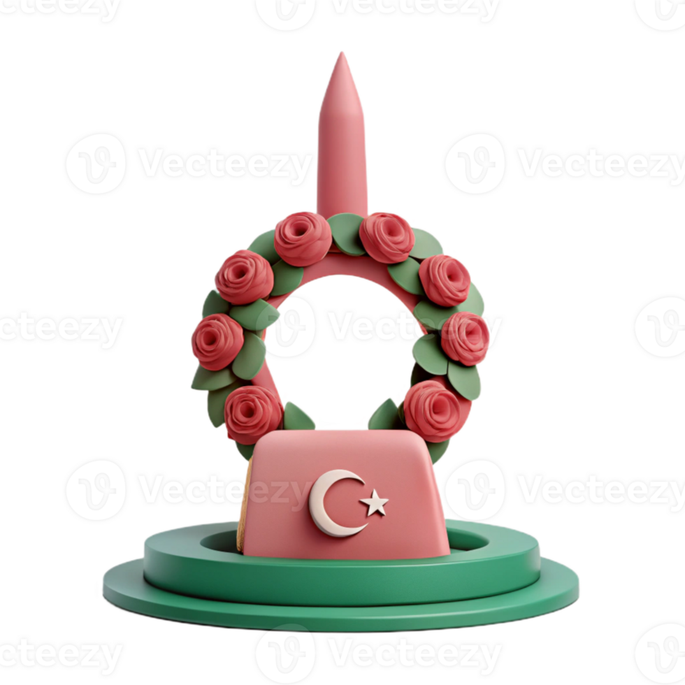 3D Render of a Crescent Moon and Star with a Rose Wreath png