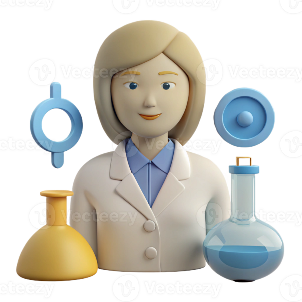 3D Female Scientist Character with Lab Equipment png