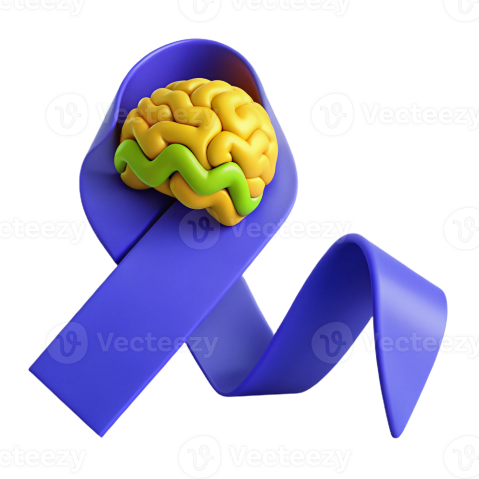 Purple Ribbon with Brain Symbol of Awareness and Support png