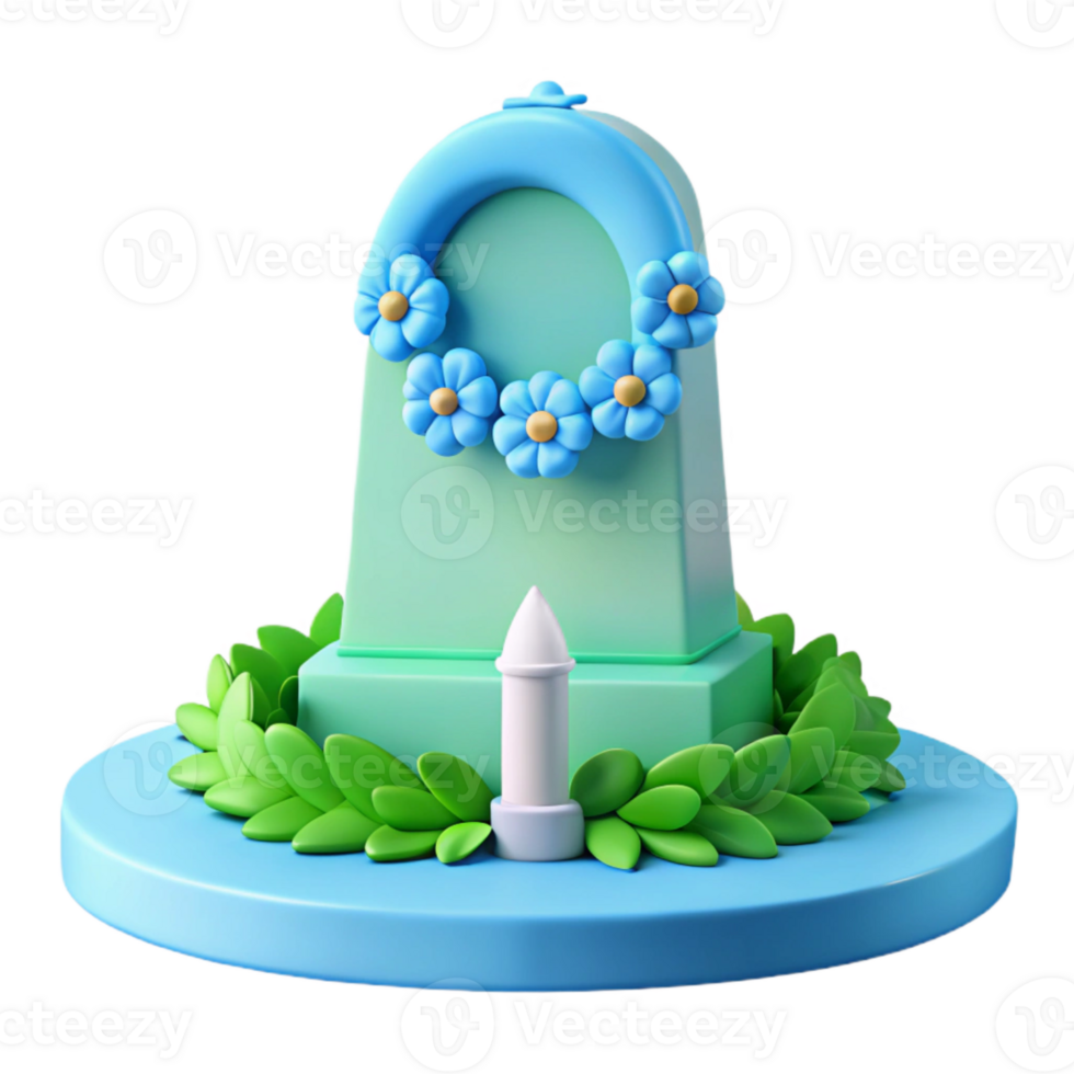 3D Render of a Memorial Monument with Flowers and Candle png