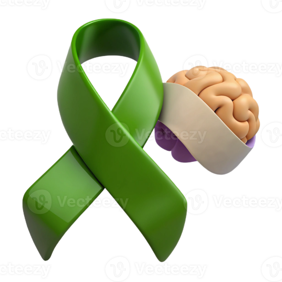 Green Ribbon and Human Brain A Symbol of Hope and Support png