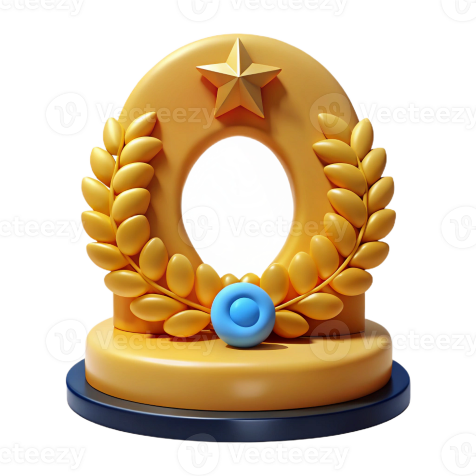 3D Render of Golden Award with Laurel Wreath and Star png