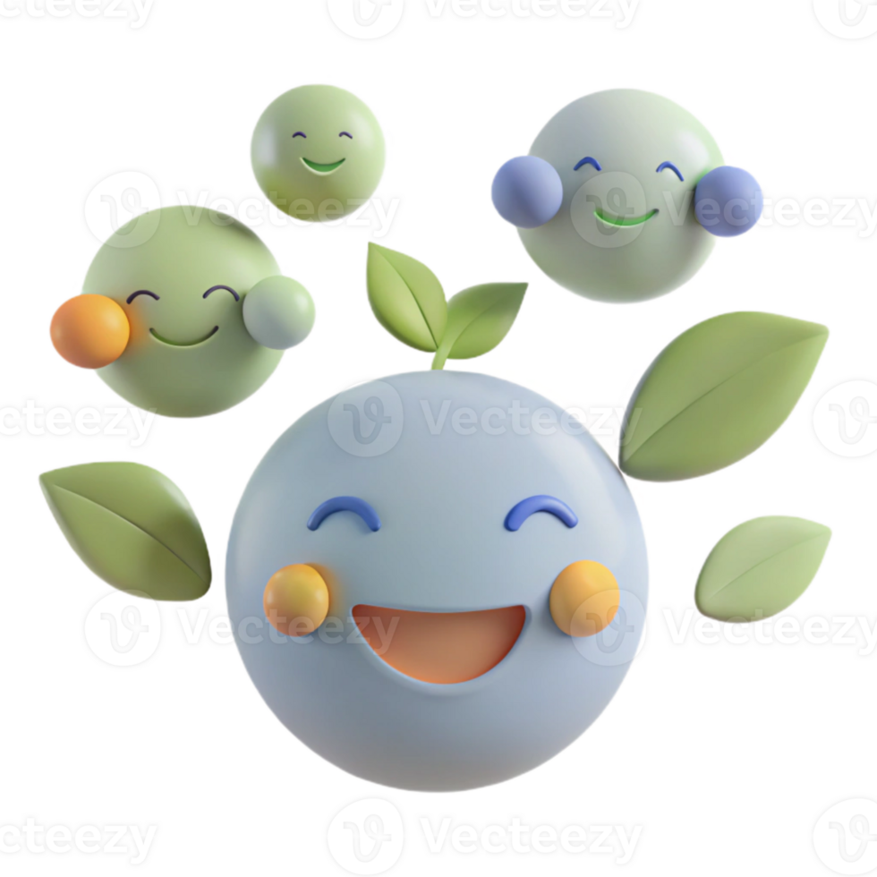 Smiling 3D Emojis with Green Leaves png
