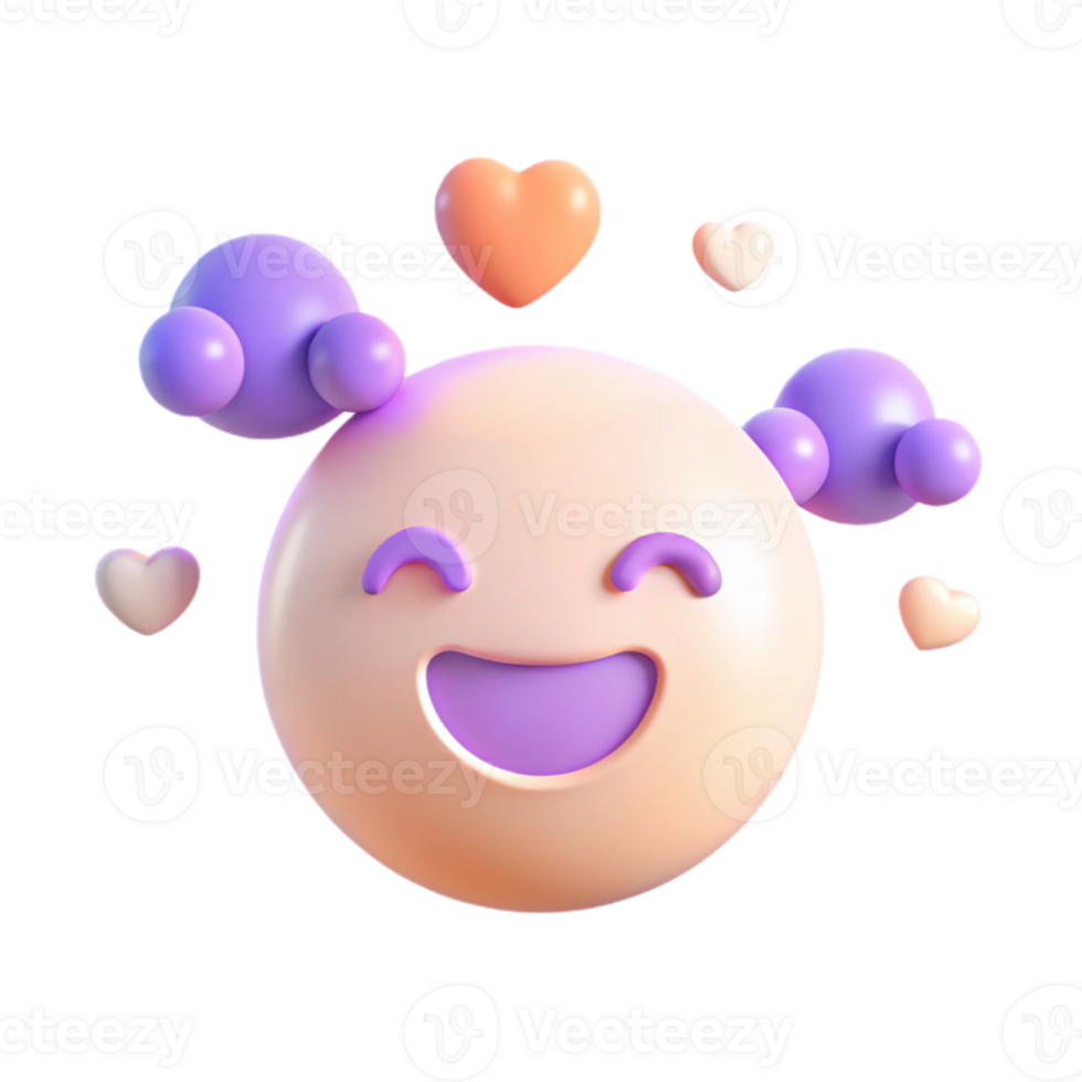 3D Smiley Face with Hearts png