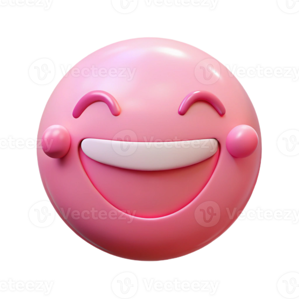 Pink 3D Emoji with Big Smile and Blush png