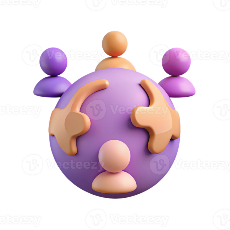 3D Illustration of People Around Globe, Teamwork, Unity, Global Connection png