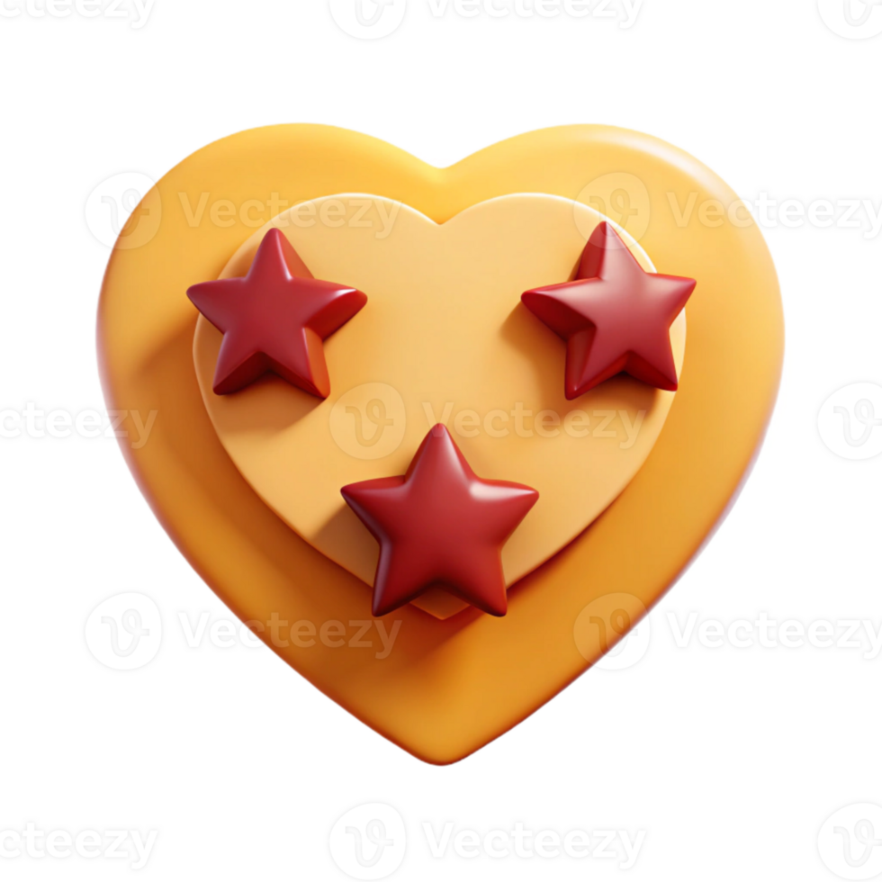 3D Heart with Three Red Stars png