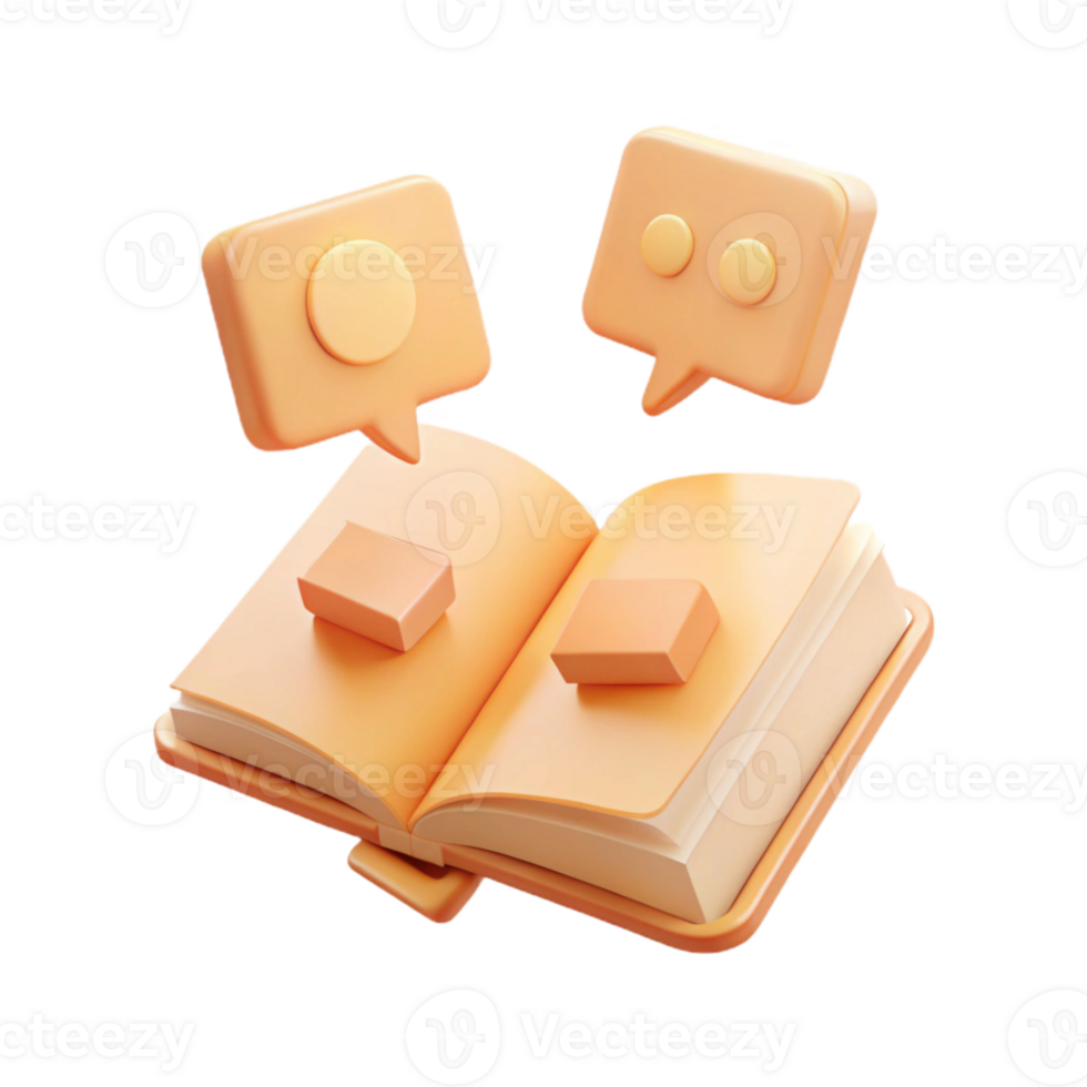 Open Book with Chat Bubbles and Blocks png