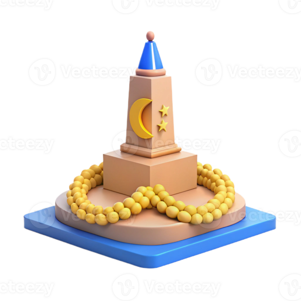 3d render do uma monumento com uma crescente lua e estrelas png