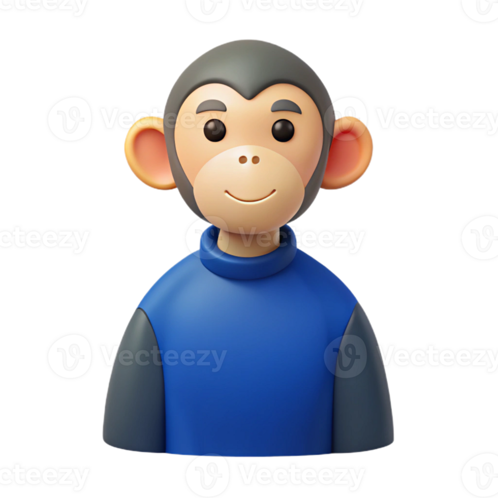 3D Cartoon Monkey Avatar Wearing Blue Shirt png