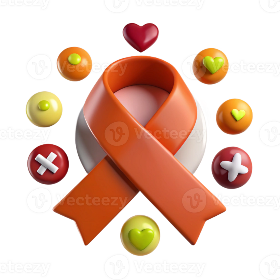 Orange Ribbon with Hearts and Crosses - 3D Rendering png