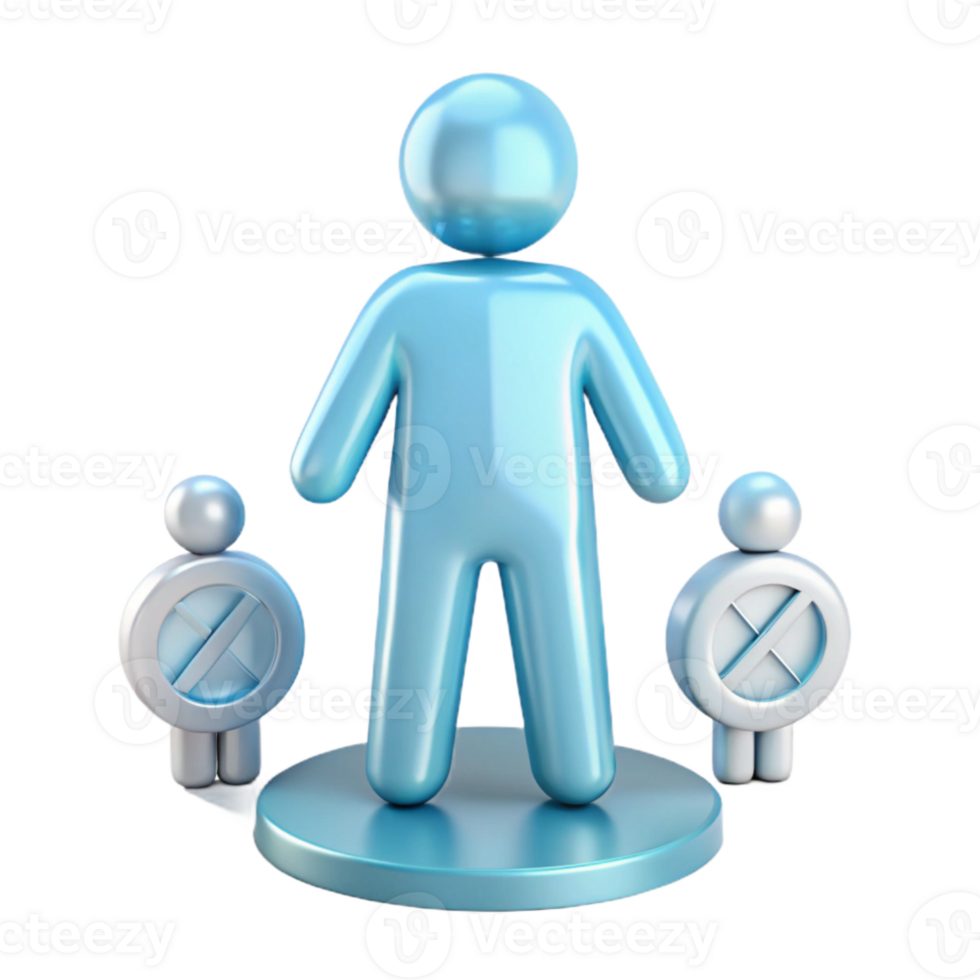 3D Render of a Person Standing on a Platform with Two Smaller Figures on Either Side png