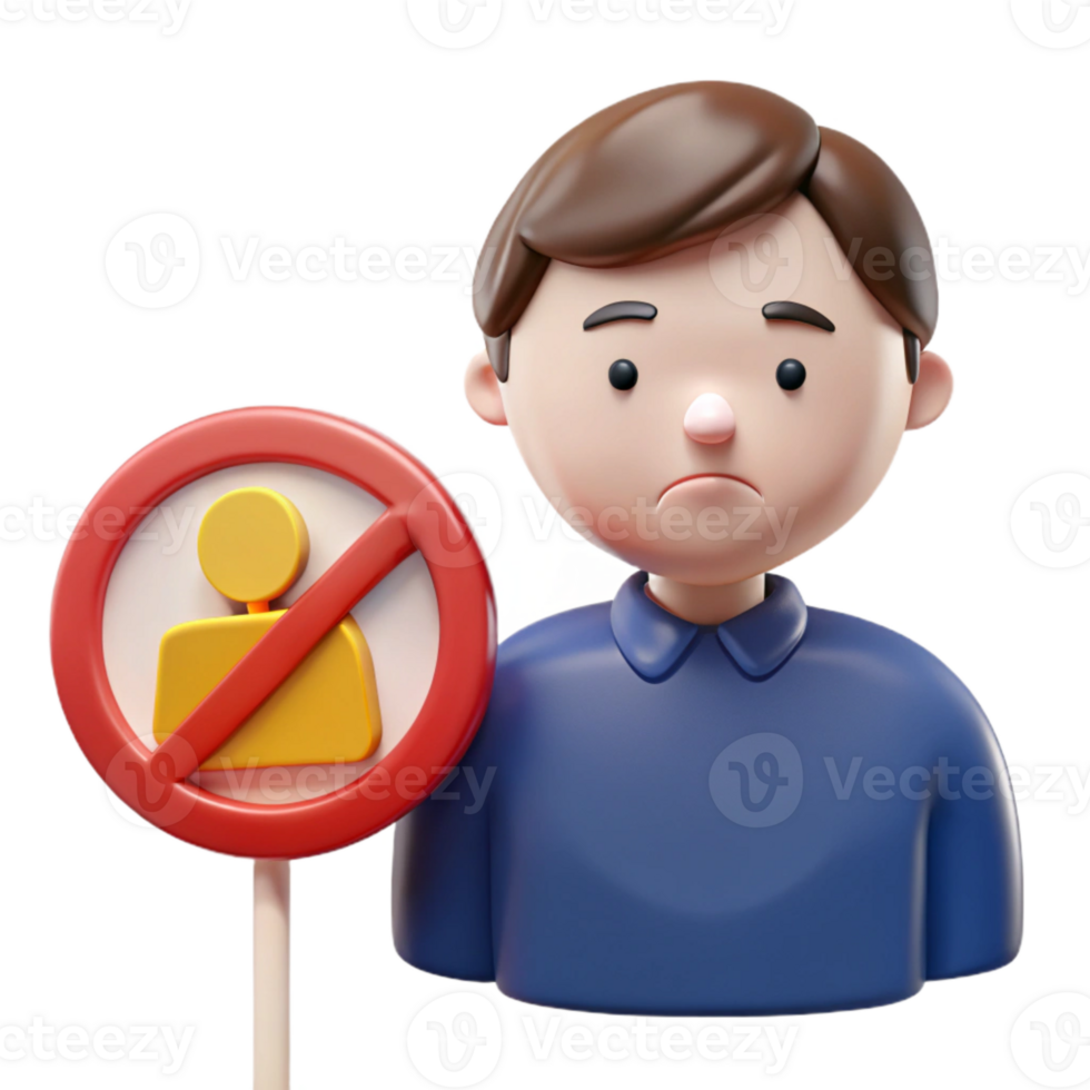 Sad 3D Character with No Entry Sign png