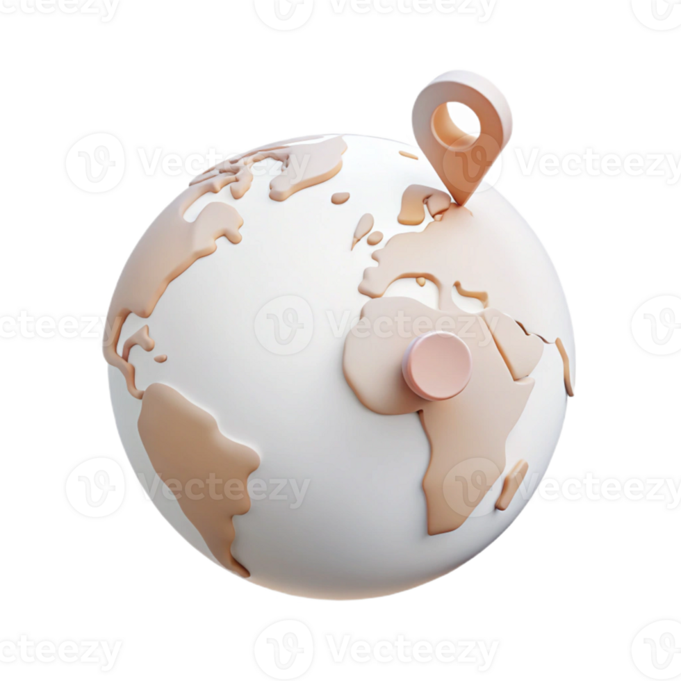 3D Render of a Globe with a Pin png