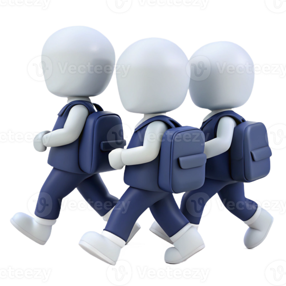 Three Students Walking to School with Backpacks png