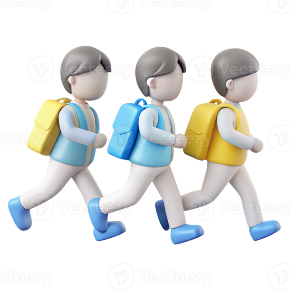 3D Cartoon Illustration of Kids Going to School png