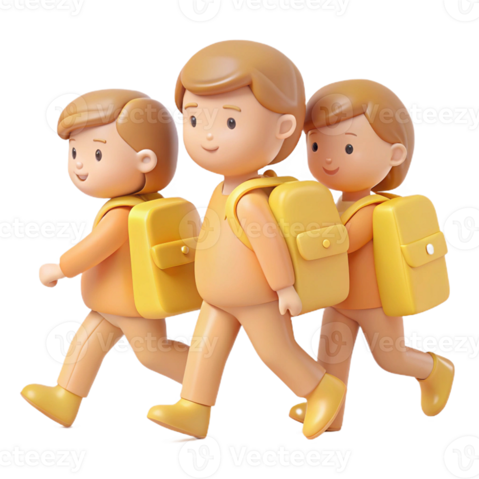 Three Children Walking With Backpacks png