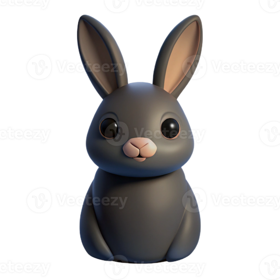 Cute Gray Rabbit 3D Render png