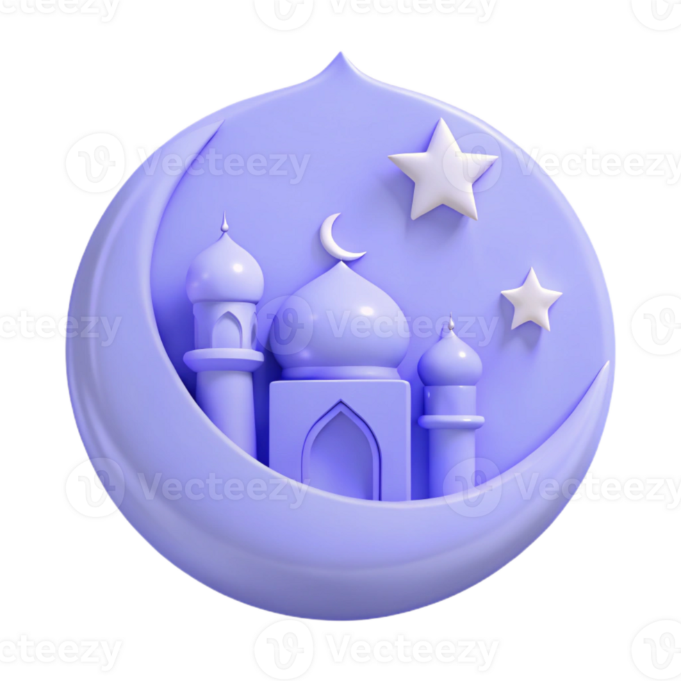 3D Crescent Moon and Star with Mosque Illustration png