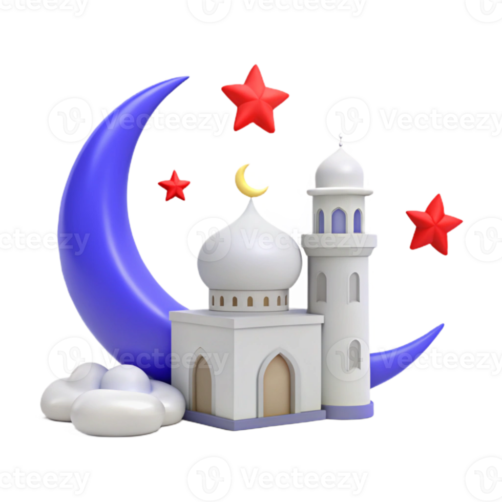 Mosque Illustration with Crescent Moon and Stars png