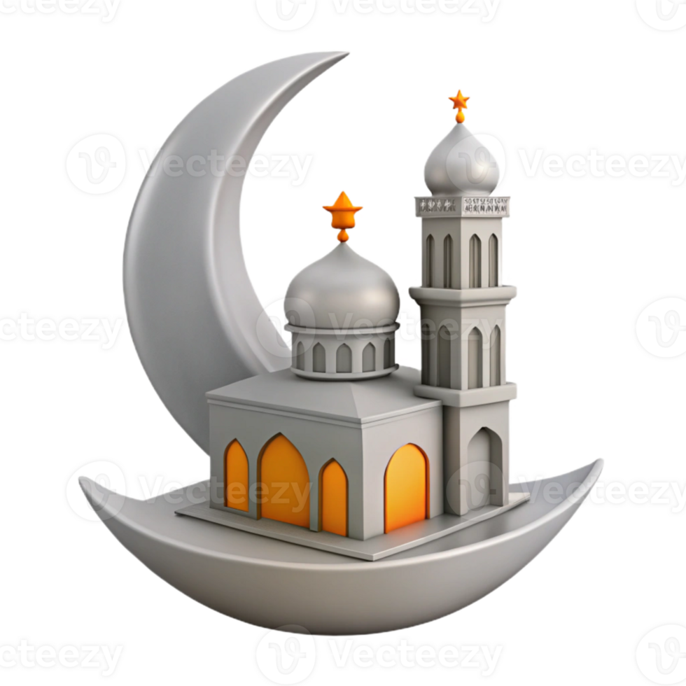 Crescent Moon and Mosque 3D Illustration png