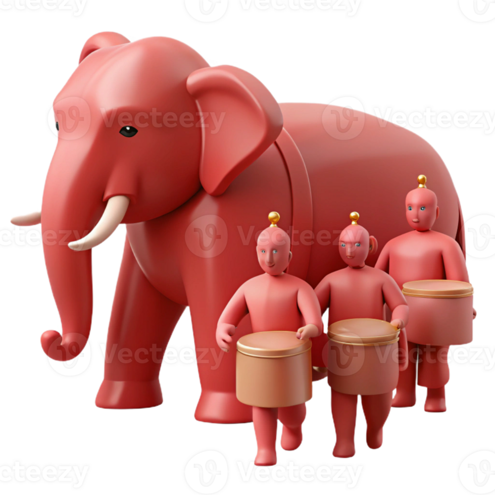 Elephant and Drummers 3D Render png