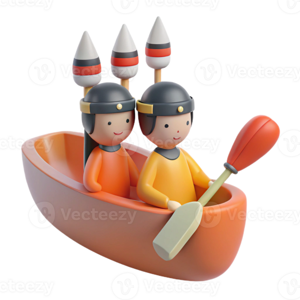 Two Cartoon Characters in a Boat with a Paddle png