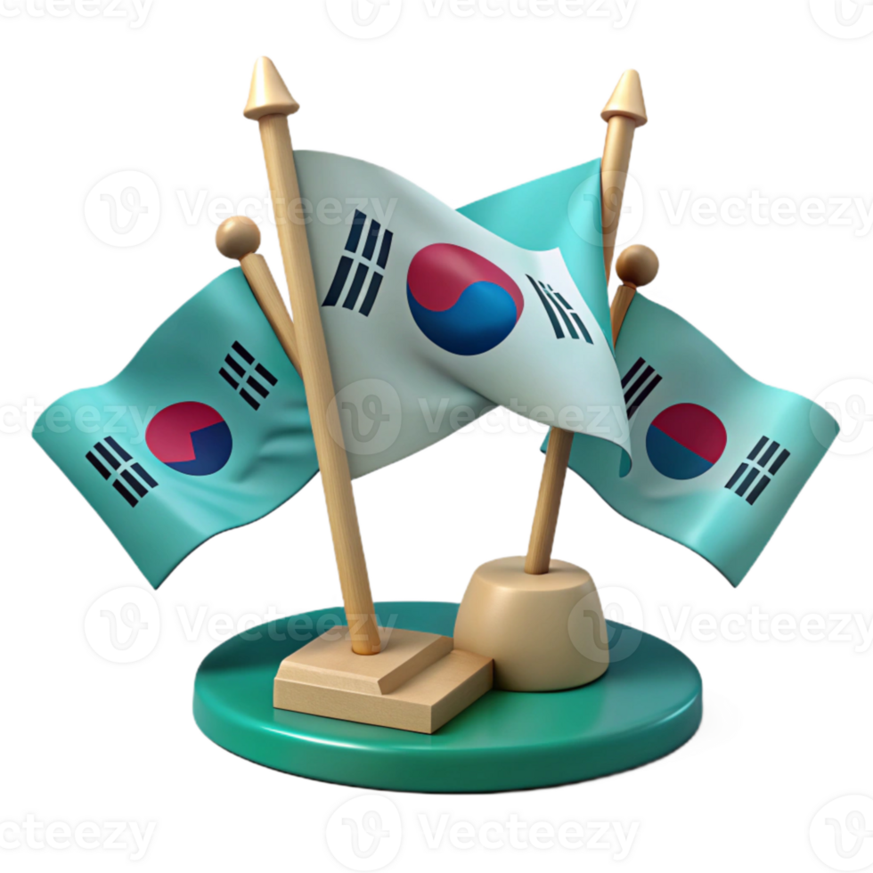 Three Waving South Korean Flags on a Stand png