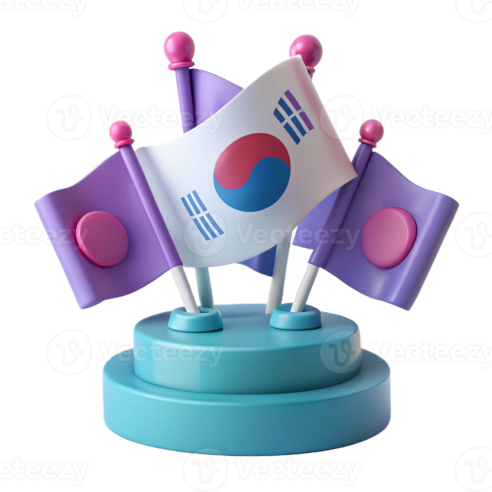3D Rendered South Korean Flag on a Stand png