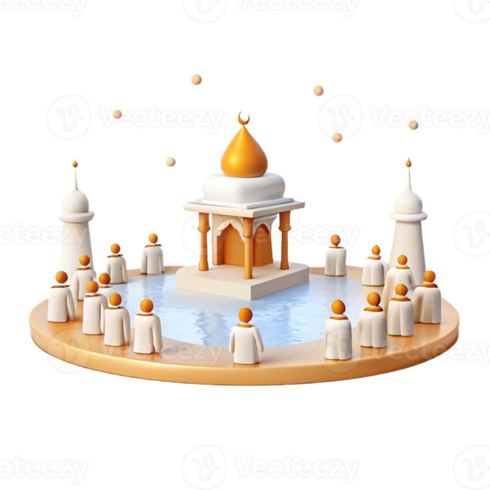3D Illustration of People Praying Around a Mosque png