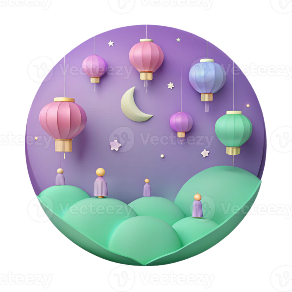 Night Sky with Lanterns and Crescent Moon png