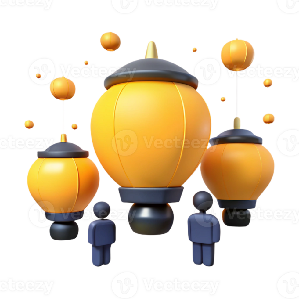 3D Rendered Yellow Lanterns with Black Accents png