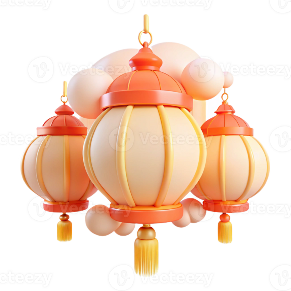 3D Rendered Festive Lanterns with Tassels png