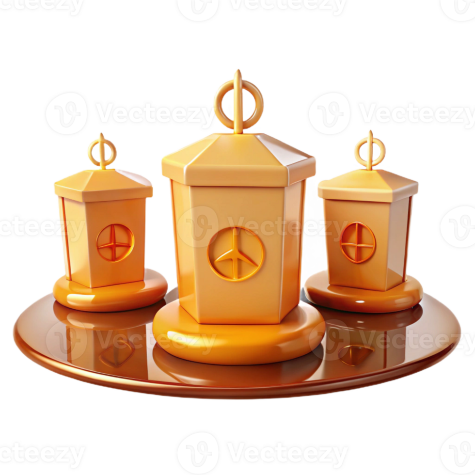 Three Golden Lanterns with Peace Symbol png