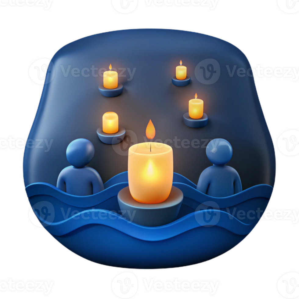 Candles and Figures in a Blue Wavy Background png