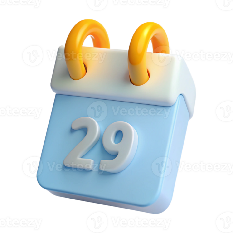 3D Calendar Icon Blue and Yellow Design with the Number 29 png