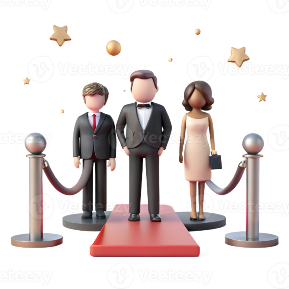3D Characters on Red Carpet with Golden Stars png