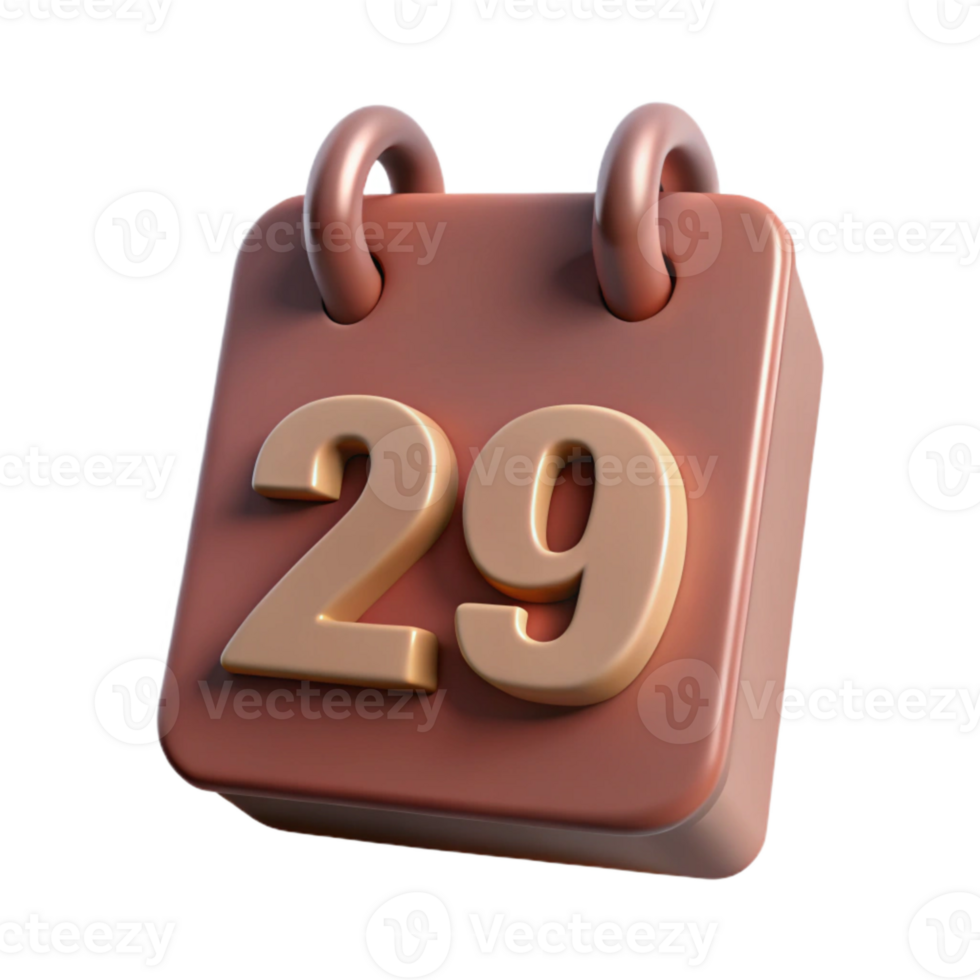 3D Render of Calendar Icon with the Number 29 png