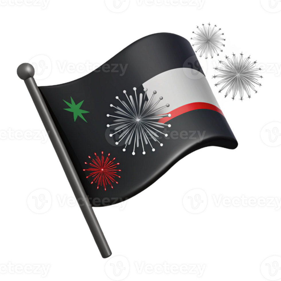 Black Flag with Red and White Accents and Fireworks png